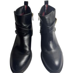 Tommy Hilfiger Rambit Black Side-zipped Faux Leather Boots Shoes Womens Size 9.5